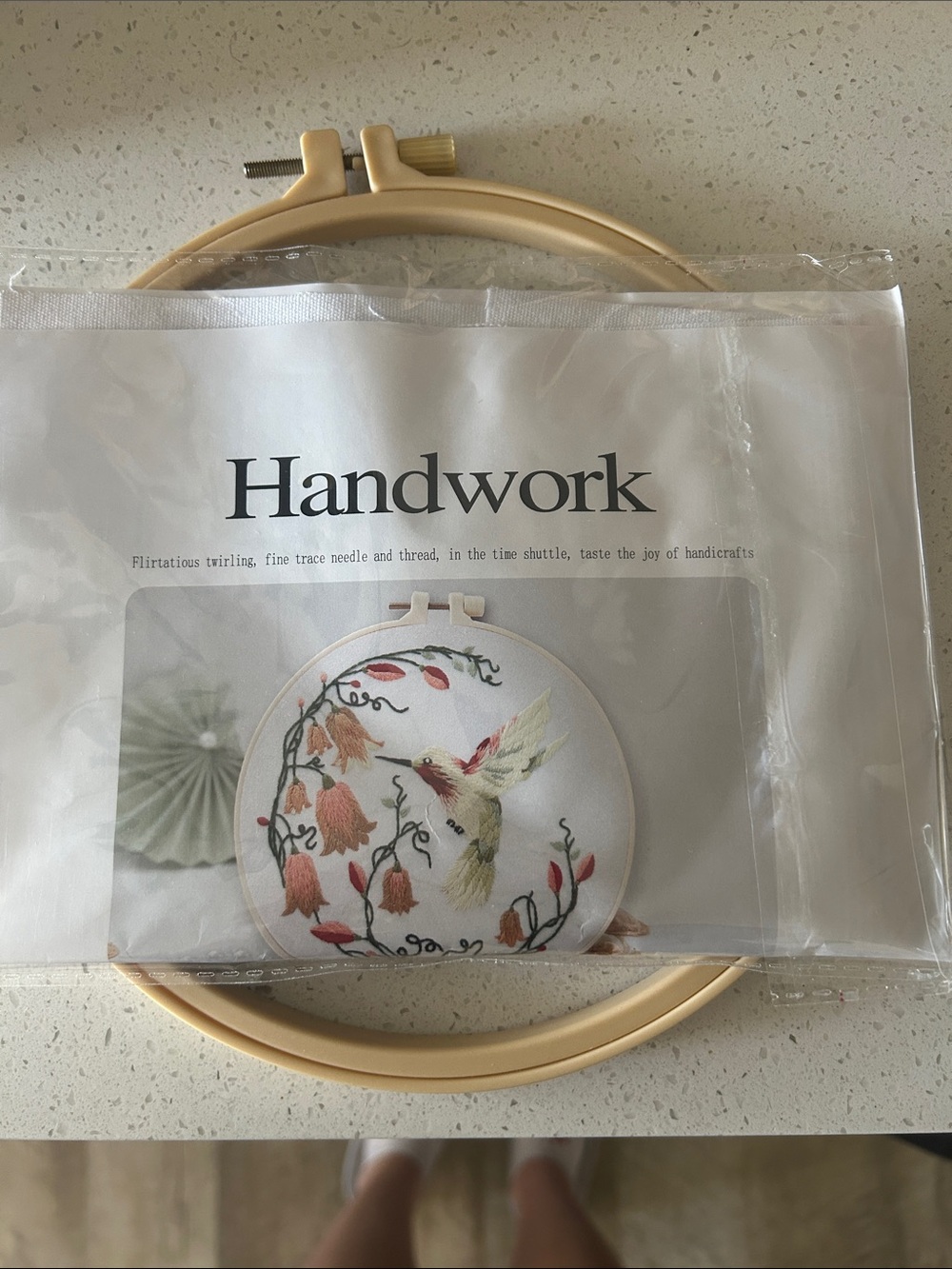Embroidery Kit - Cream with Floral & Hummingbird